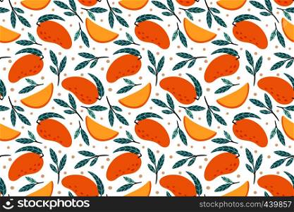 Seamless mango pattern. Hand drawn doodle gourmet sweet mangoes. Juicy sweet tropical exotic mango fruit wrapping paper vector background illustration. Seamless mango pattern. Hand drawn doodle gourmet sweet mangoes vector background illustration