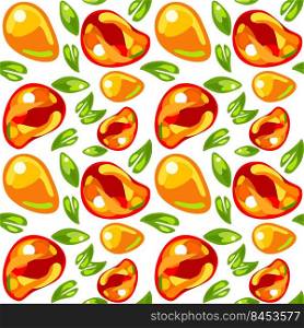 Seamless mango pattern with leaves on white background. Seamless pattern from mango