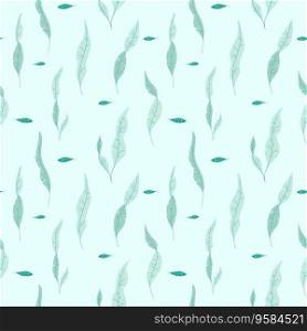 Seamless marine pattern with algae and fish, underwater life, oceanic flora and fauna for decorations, paper, background, wallpaper. Seamless marine pattern with algae and fish