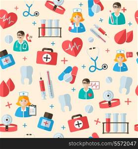 Seamless medical hospital staff and symbols pattern vector illustration