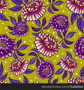 Seamless medievial pattern with fantasy flowers in green, coral, violet colors. Floral seamless background for textile, fabric, covers, wallpapers, print, gift wraping, Home decor. Vector illustration. Seamless medievial pattern with fantasy flowers. Floral seamless background for textile, fabric, covers, wallpapers, print, gift wraping, Home decor.
