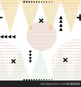Seamless memphis style. The texture of fabric, prints, printing. Memphis pattern with &#xA;geometric design elements. Seamless illustration of abstract elements. Stock vector