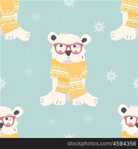 Seamless Merry Christmas patterns with cute polar bear animals, vector illustration