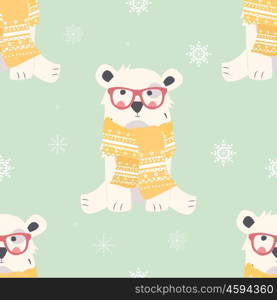 Seamless Merry Christmas patterns with cute polar bear animals, vector illustration