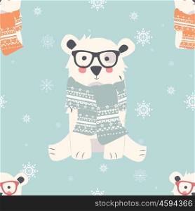 Seamless Merry Christmas patterns with cute polar bear animals, vector illustration