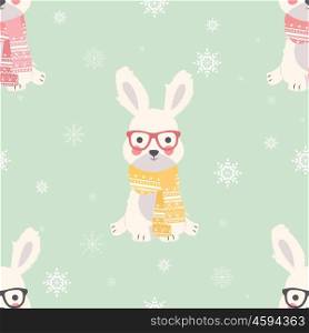 Seamless Merry Christmas patterns with cute polar rabbit animals, vector illustration