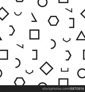 Seamless monochrome pattern with geometric shapes. Black and white background. 80s-90s retro design. Vector illustration.. Seamless monochrome pattern with geometric shapes