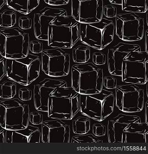 Seamless monochrome texture of contour ice cubes on dark background. Linear blocks of ice. Vector pattern for fabrics, backgrounds and your design.. Seamless monochrome texture of contour ice cubes on dark background. Linear blocks of ice. Vector pattern