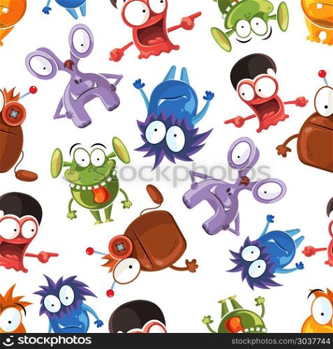Seamless monster pattern. Stock vector. Seamless monster pattern. Design background halloween with monster character and comic happy monster. Stock vector illustration