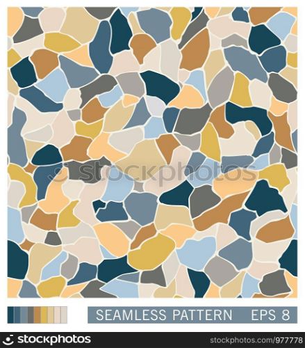Seamless mosaic texture. Stylized terrazzo pattern. Vector ornament design. Random colored slice surface. Retro grainy background. Seamless mosaic texture. Random colored slice surface. Retro grainy background