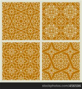 Seamless mosaic yellow patterns in oriental style vector set. Seamless mosaic oriental patterns