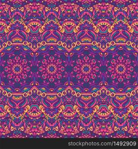 Seamless multicolor pattern with oriental mandalas. Hippie mandala pattern. Kaleidoscope elements. Floral furniture, textile print, hippie fabric wallpaper or wrap print. Abstract festive colorful floral vector ethnic tribal pattern