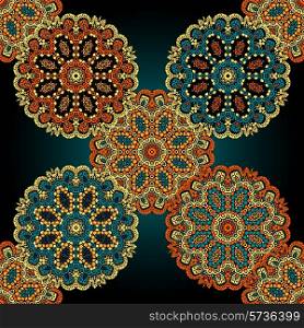 Seamless multicolored mandala pattern. Vintage hippie element for design.