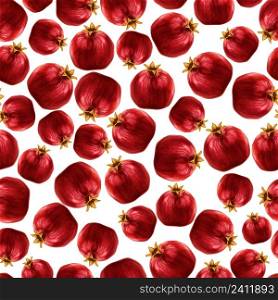 Seamless natural organic red fresh pomegranate pattern vector illustration