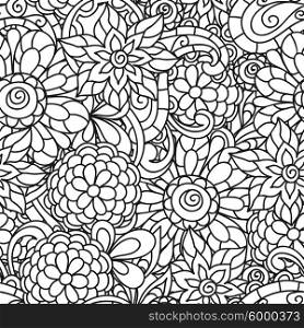 Seamless nature pattern with line flowers for adult coloring page printing and drawing. Seamless nature pattern with line flowers for adult coloring page printing and drawing.