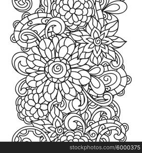 Seamless nature pattern with line flowers for adult coloring page printing and drawing. Seamless nature pattern with line flowers for adult coloring page printing and drawing.