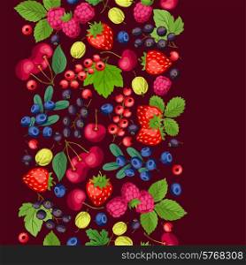 Seamless nature pattern with stylized fresh berries.