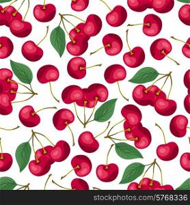 Seamless nature pattern with stylized fresh cherries.