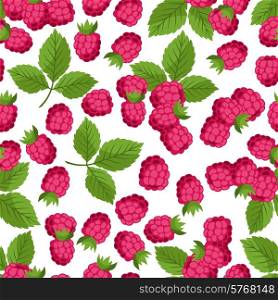 Seamless nature pattern with stylized fresh raspberries.