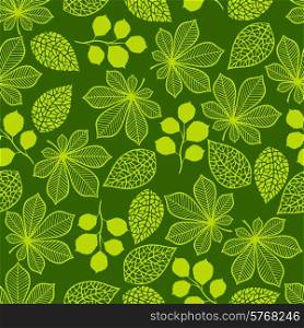 Seamless nature pattern with stylized green leaves.