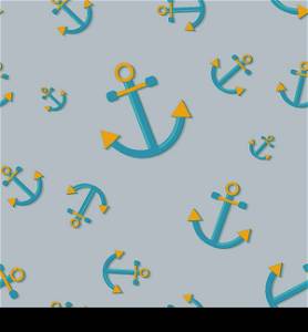 Seamless nautical pattern with anchors in aquamarine and orange (nautical theme)