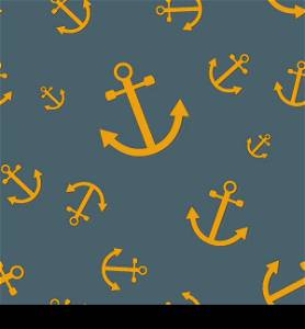 Seamless nautical pattern with anchors in orange and blue (nautical theme)