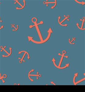 Seamless nautical pattern with anchors in red and blue (nautical theme)