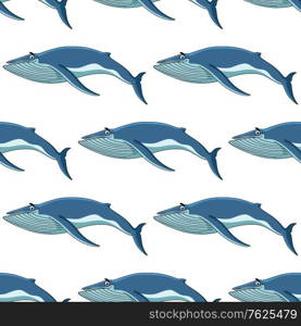 Seamless nautical themed background pattern of blue whales in square format for marine wallpaper and fabric design