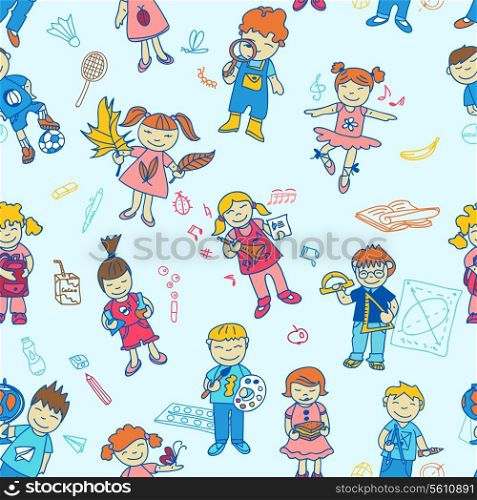 Seamless of carton doodle cute study education back to school kids in color vector illustration