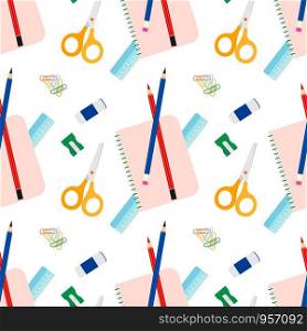 Seamless office or school stationery tools vector pattern. Back to school background. Cute kids pattern