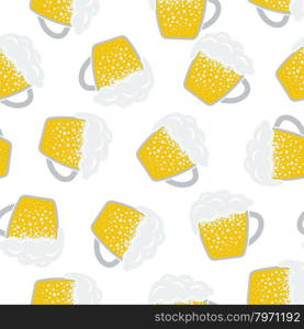 Seamless Oktoberfest Pattern With Ornate From Mugs of Beer. Suitable for Fest Attributes, Pub Equipment And Other Use. Vector Illustration.