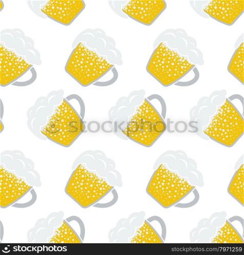 Seamless Oktoberfest Pattern With Ornate From Mugs of Beer. Suitable for Fest Attributes, Pub Equipment And Other Use. Vector Illustration.