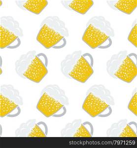 Seamless Oktoberfest Pattern With Ornate From Mugs of Beer. Suitable for Fest Attributes, Pub Equipment And Other Use. Vector Illustration.