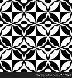 Seamless Oriental Ornament. Abstract Black and White Background. Vector Square and Circle Pattern. Seamless Oriental Ornament