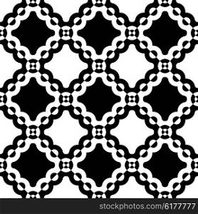 Seamless Oriental Ornament. Abstract Black and White Background. Vector Square and Circle Pattern. Seamless Oriental Ornament