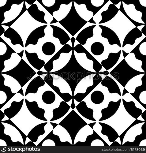 Seamless Oriental Ornament. Abstract Black and White Background. Vector Square and Circle Pattern. Seamless Oriental Ornament