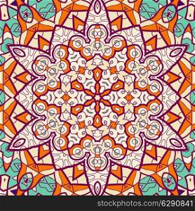 Seamless oriental ornament. Indian ethnic pattern in orange and green color