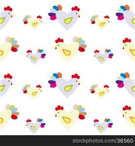 Seamless ornament composed by many figurines of a rooster. Vector illustration.