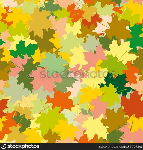 Seamless ornament, composed of a mass of maple leaves of different colors. Autumn pattern.