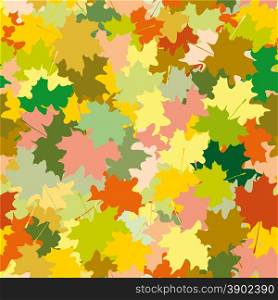 Seamless ornament, composed of a mass of maple leaves of different colors. Autumn pattern.