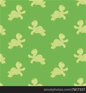 Seamless ornament, composed of small solid turtles on a green background
