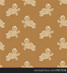 Seamless ornament, composed of small solid turtles on brown background