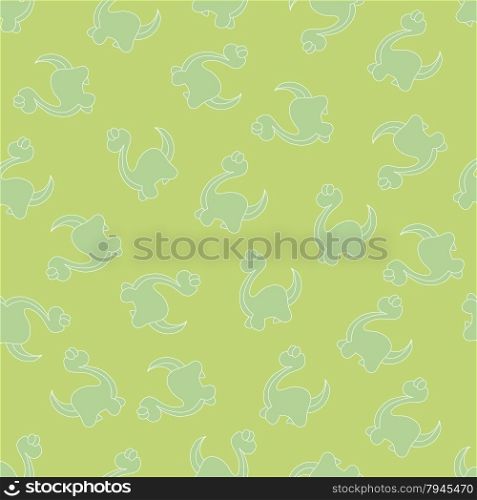 Seamless ornament for background, composed of silhouettes of little green dinosaurs on a green background