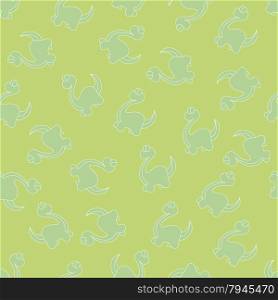 Seamless ornament for background, composed of silhouettes of little green dinosaurs on a green background
