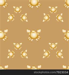 seamless ornament, made of little big stylized crabs on brown background