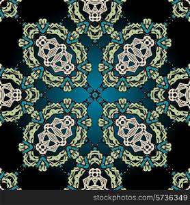 Seamless ornamental kaleidoscopic tile. Green coloured endless wallpaper pattern