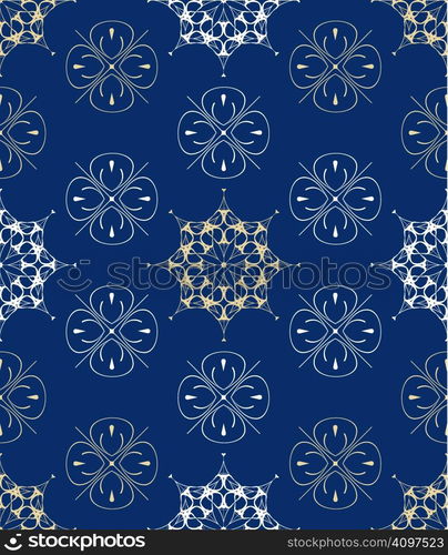 Seamless ornamental pattern on blue background. Vector abstract wallpaper.