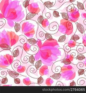Seamless ornate decorative floral pattern with pink flowers