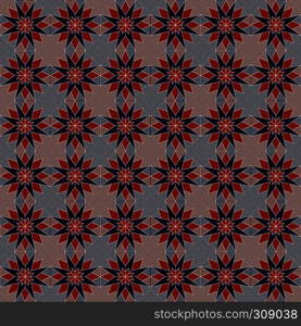 Seamless ornate vector pattern in dark blue and orange colors with white lines as a fabric texture