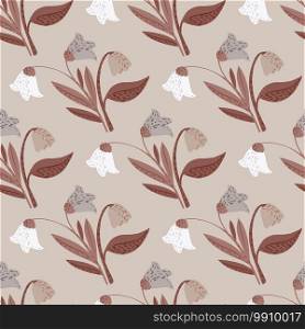Seamless pale pattern with brown flowers bouquet silhouettes. Forest village floral elements on pastel background. Designed for fabric design, textile print, wrapping, cover. Vector illustration.. Seamless pale pattern with brown flowers bouquet silhouettes. Forest village floral elements on pastel background.